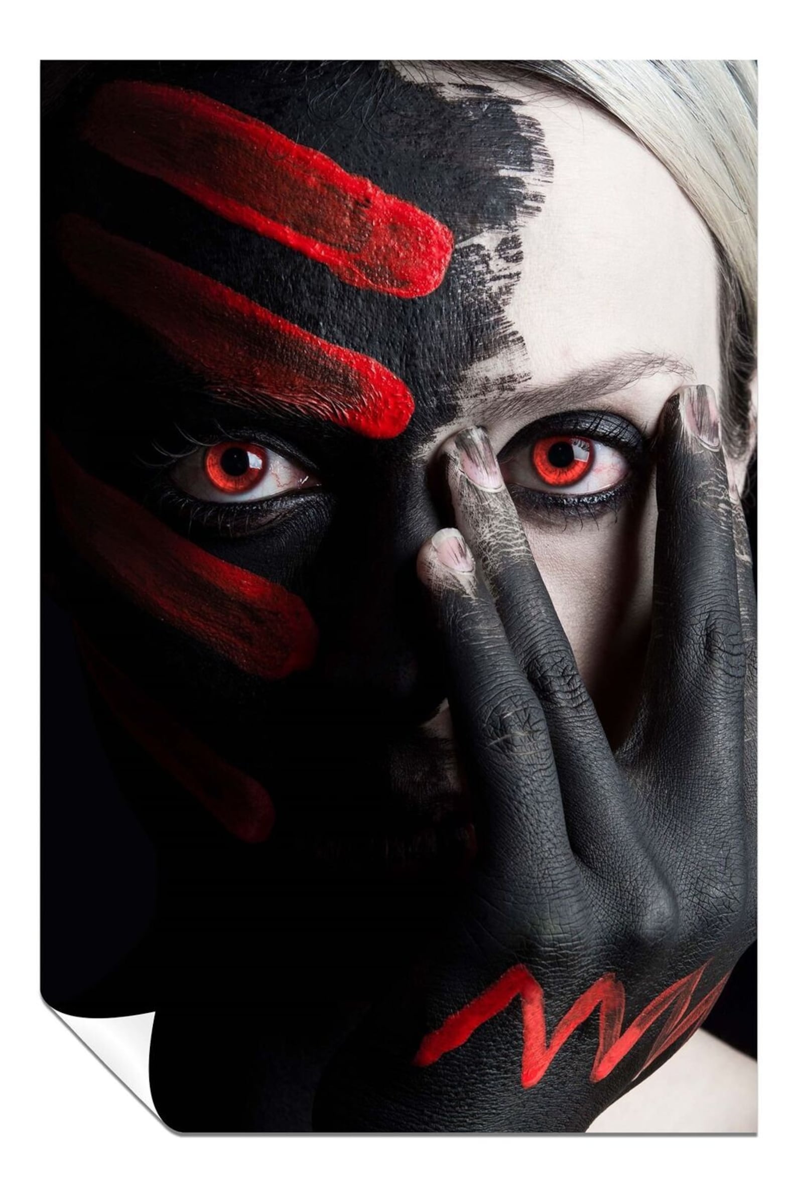 Black & Red Woman Face Paint Portrait Artistic Poster Wall Art Home