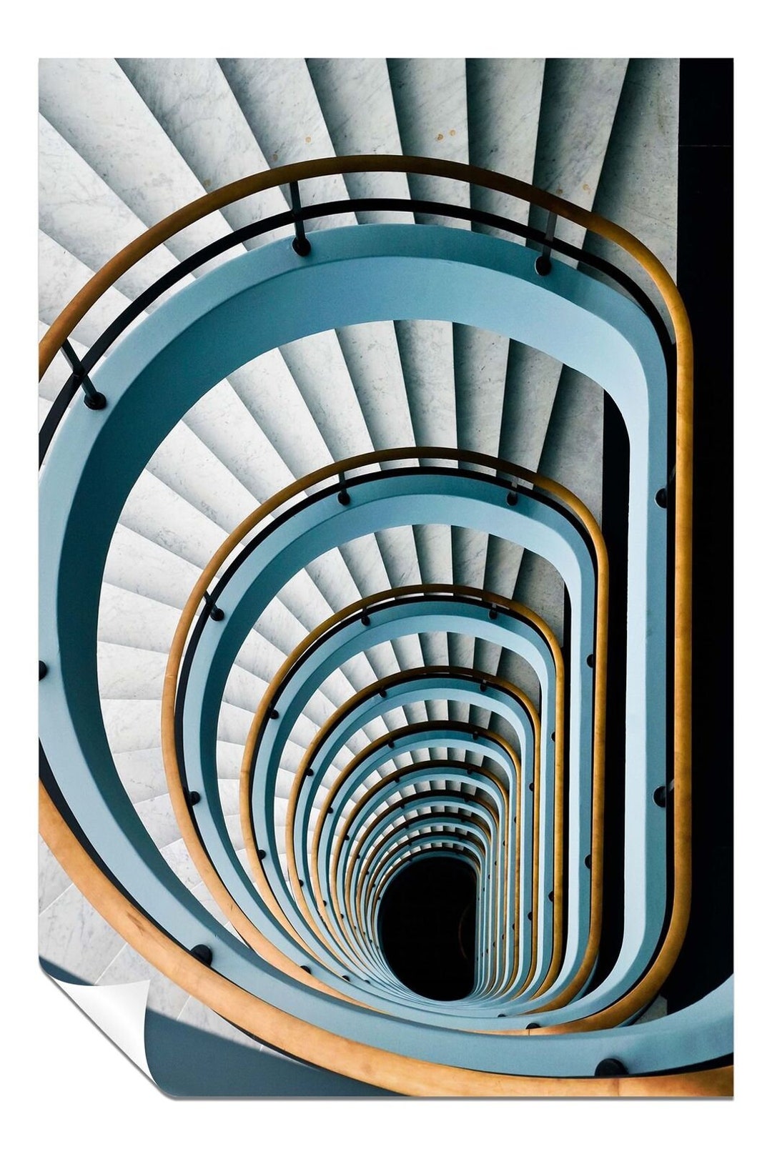 Escaleras de caracol arquitectónicas azules y amarillas póster Etsy