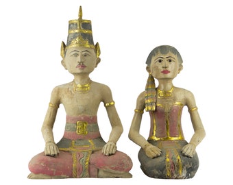 COUPLE LOVE STATUE, Couple Figurine, Bride And Groom Gift, Traditional Wooden Sculpture, Decorative Loro Blonyo Statue