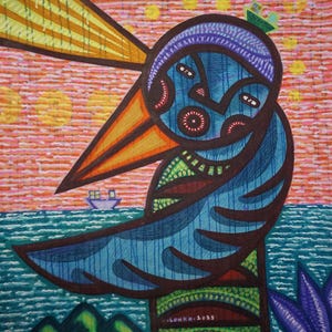 Birdman (Uñumche) — Original Oil Painting by Mapuche & Chilean Artist Lonko | Contemporary Art on Canvas