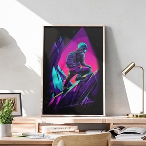 Neon Cyberpunk Climber | Neon Wall Art | Colorful Wall Art | Wall Decor | Blacklight | Futuristic | Printable Wall Art | Download