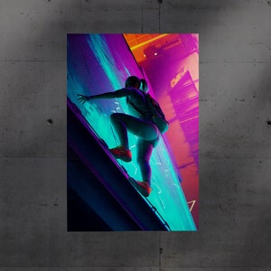 Cyberpunk Skyscraper Climb | Neon Wall Art | Colorful Wall Art | Wall Decor | Blacklight | Futuristic | Printable Wall Art | Download