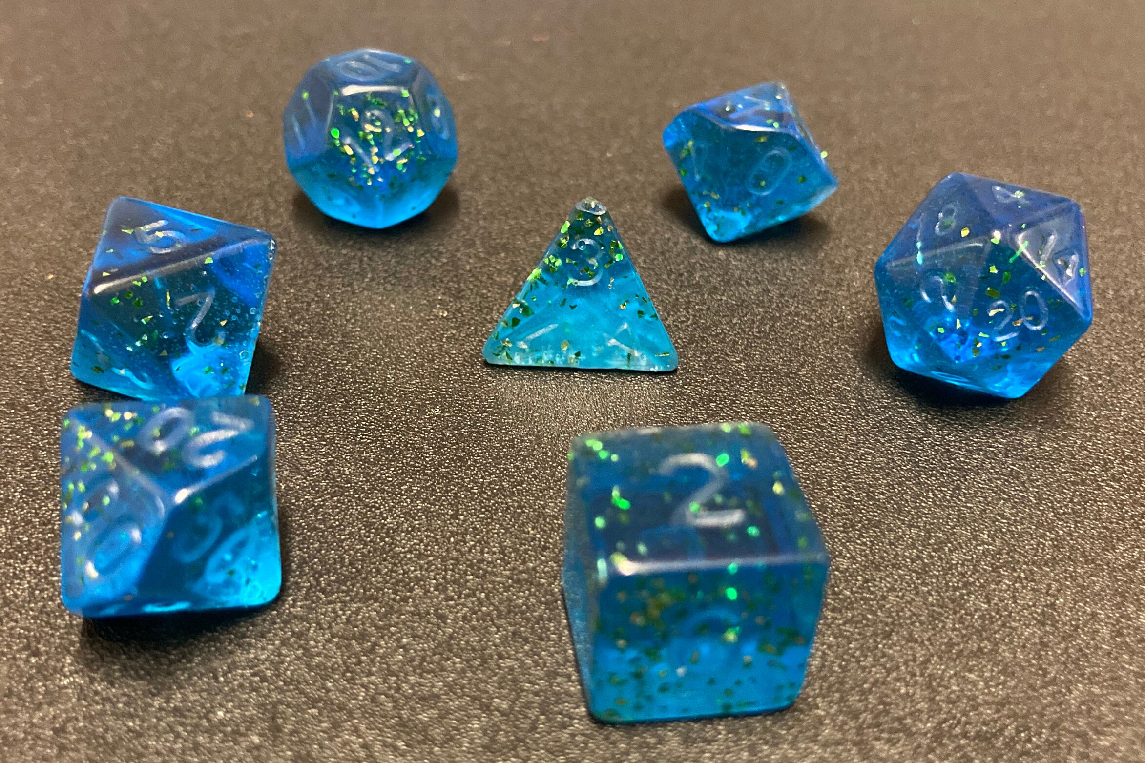 Blue with green glitter dice set unpainted Etsy