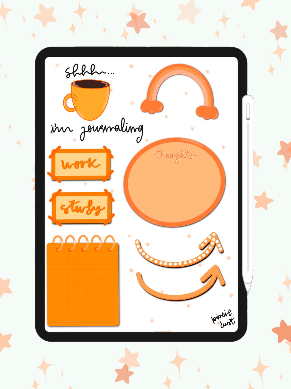 BASIC JOURNALLING ORANGE Digital Stickers/ PreCropped Etsy