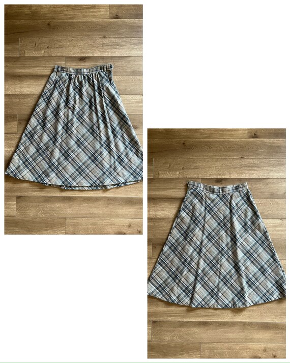 Vintage 1980s Blue Gray & Tan Plaid Skirt - image 7