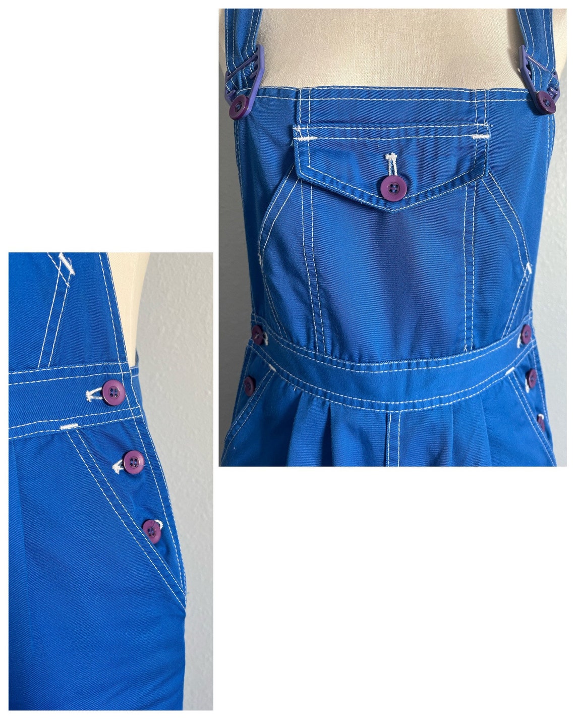 Vintage 1990s Bright Blue Overalls With White Stitching Etsy