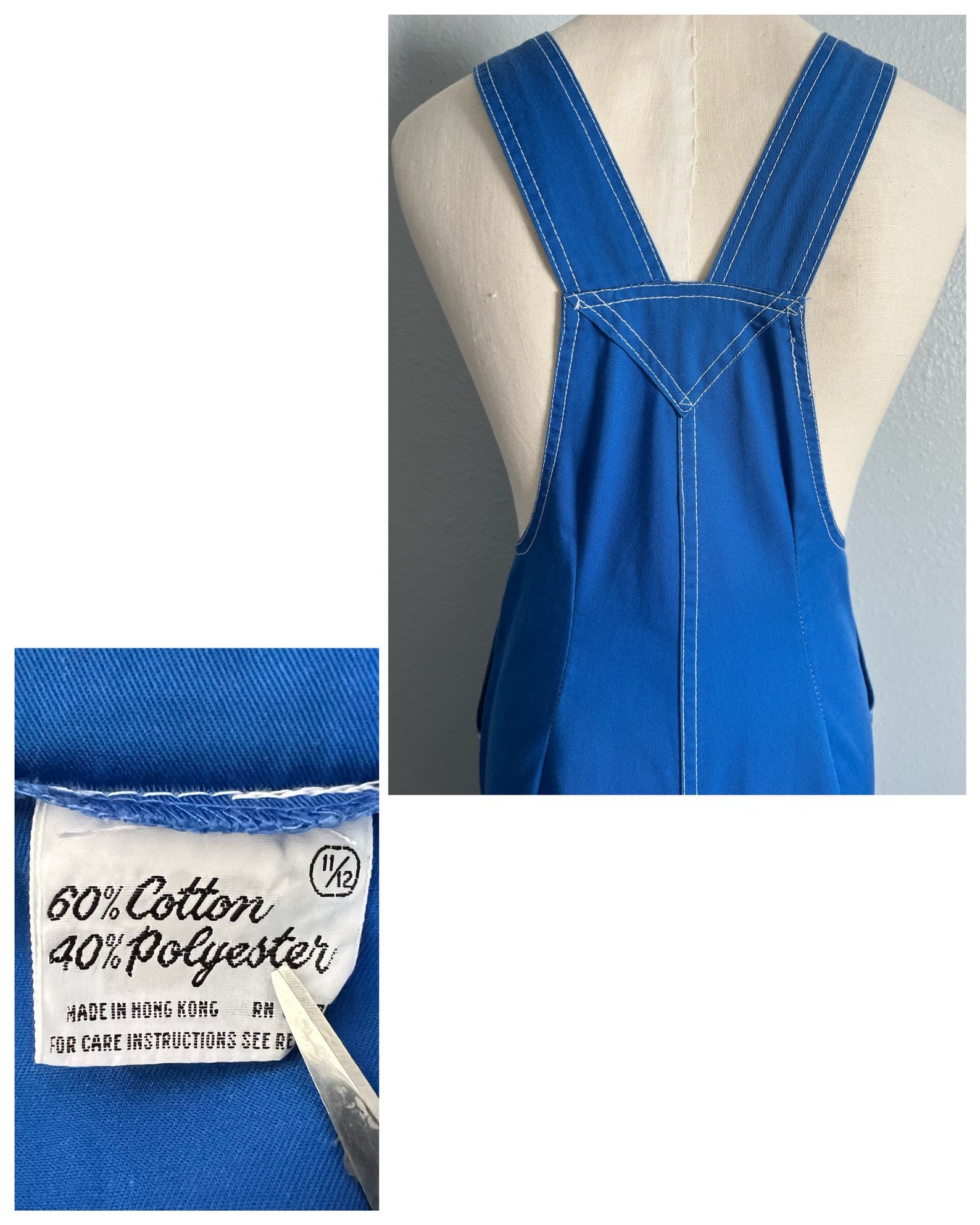 Vintage 1990s Bright Blue Overalls With White Stitching Etsy