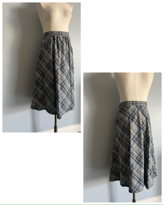 Vintage 1980s Blue Gray & Tan Plaid Skirt - image 5