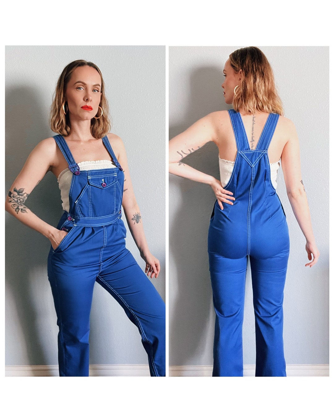 Vintage 1990s Bright Blue Overalls With White Stitching Etsy
