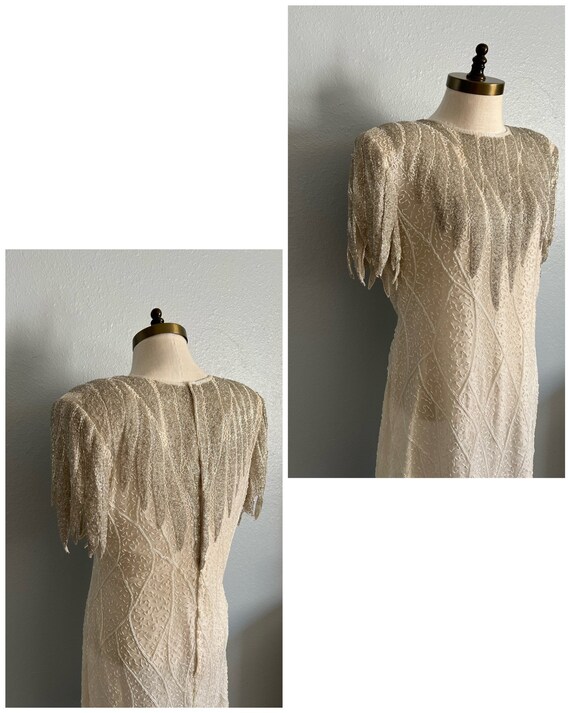 Vintage 1980s “Scala” White & Silver Beaded Dress - image 5