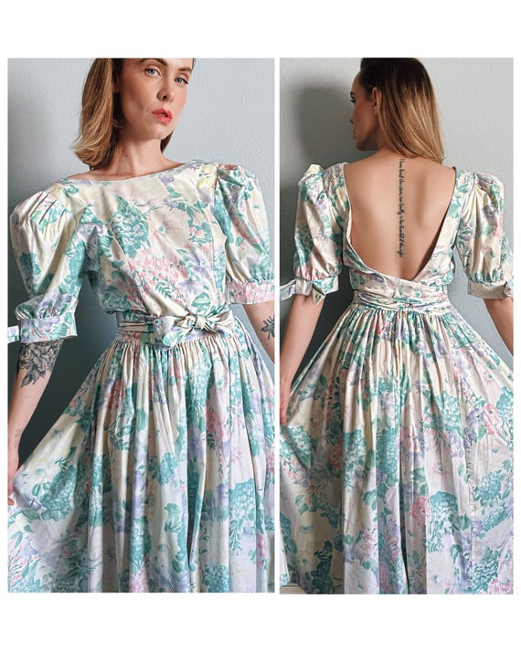 Vintage 1980s “Expo” Backless Spring Floral Dress