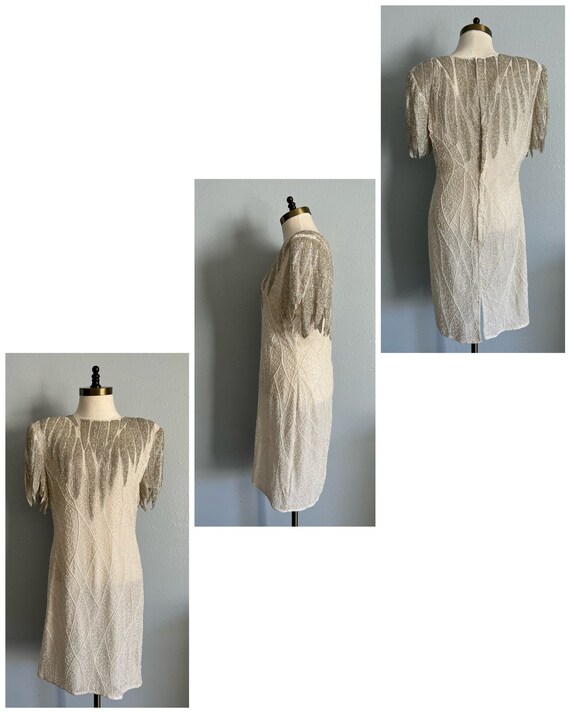 Vintage 1980s “Scala” White & Silver Beaded Dress - image 4