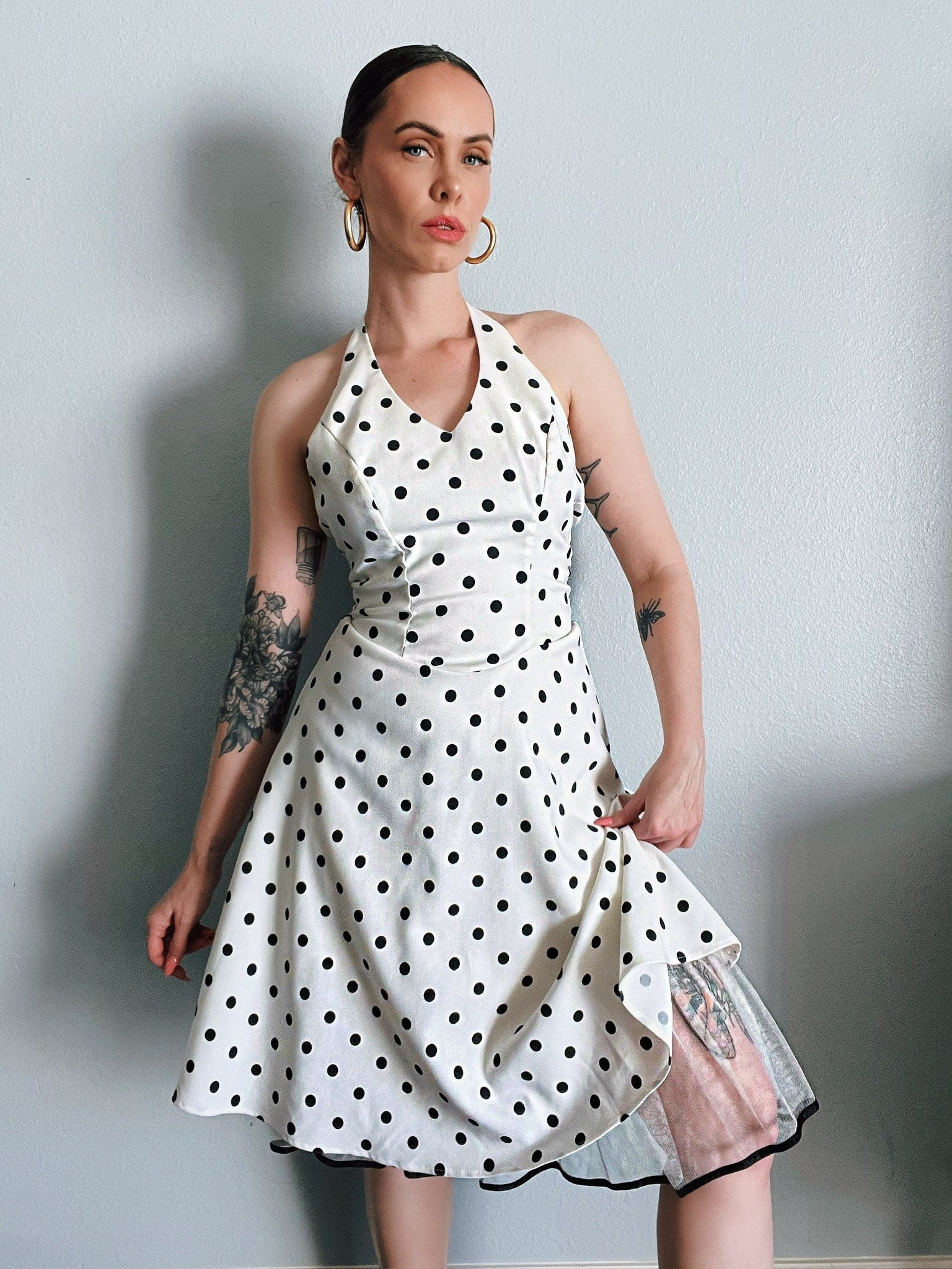 Retro Y2K B. Darlin Black & White Polka Dot Halter Dress With Tulle - Etsy