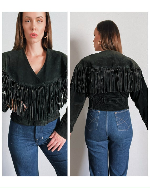 Vintage 1980’s “Chia” Crop Black Suede Leather Fri