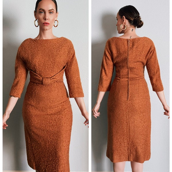 Vintage 1950’s “Taller Modes” Burnt Orange Wool Dress