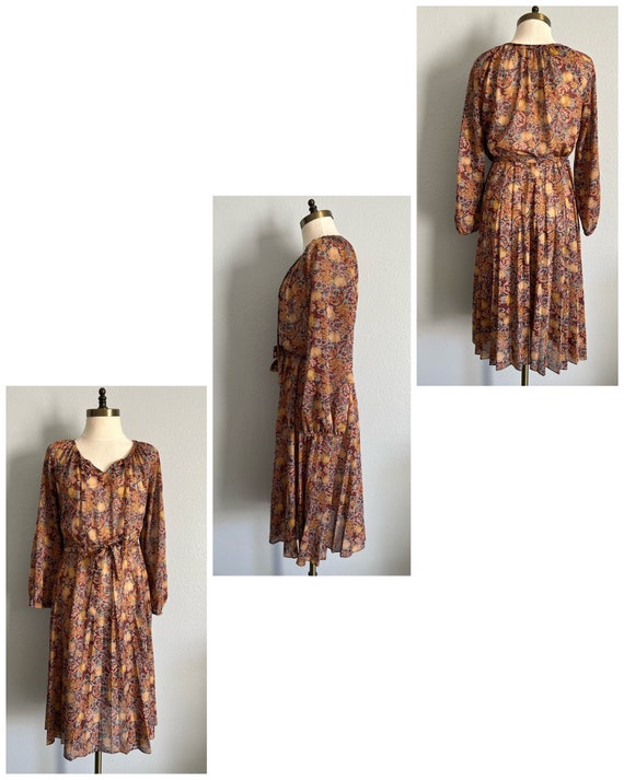 Vintage 1970s “Cora’s Closet” Brown Dress with Fl… - image 4