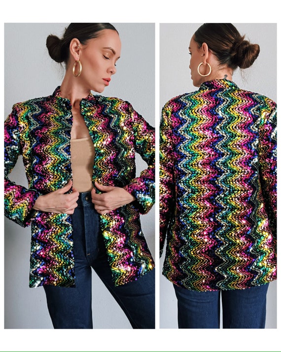 Vintage 1970’s Rainbow ZigZag Sequins Jacket