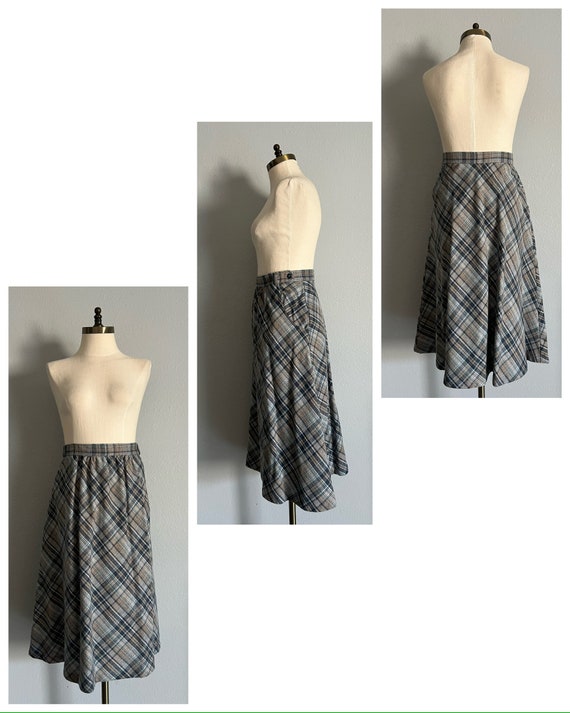 Vintage 1980s Blue Gray & Tan Plaid Skirt - image 4