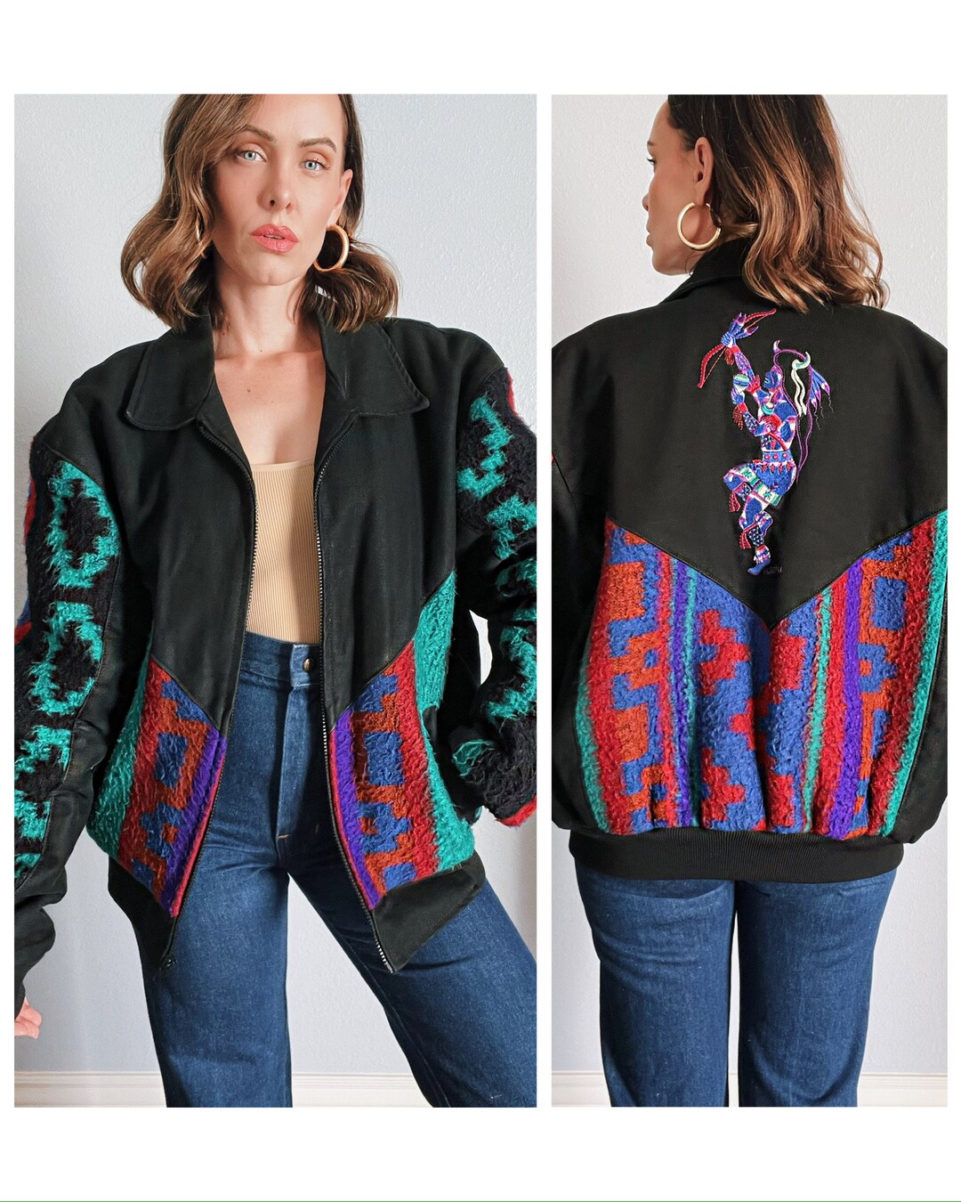 Vintage 1990's “buffalo Nickle” Colorful Aztec Pattern Jacket With