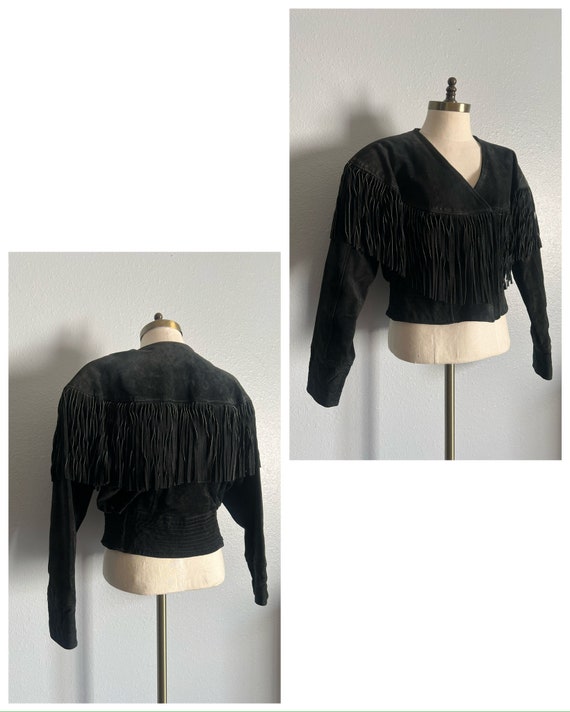 Vintage 1980’s “Chia” Crop Black Suede Leather Fr… - image 6