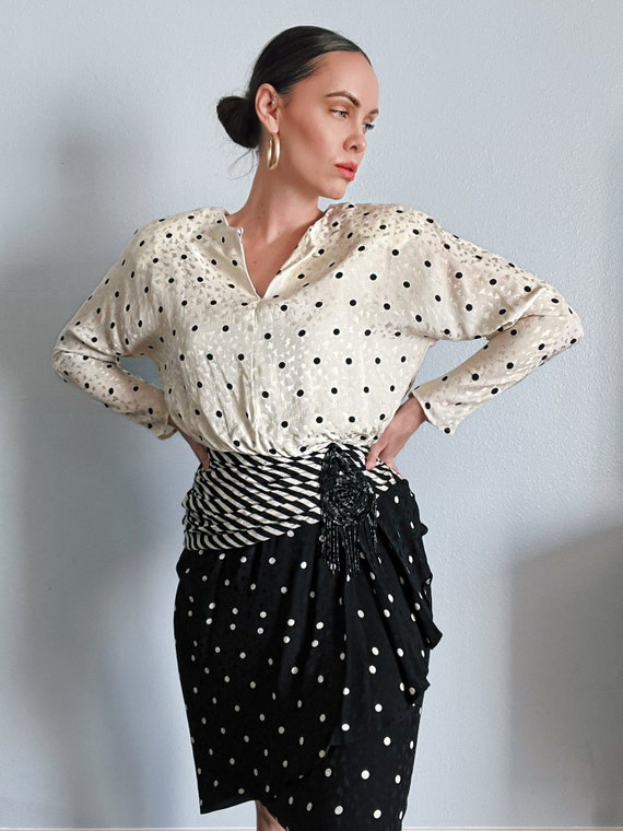 Vintage 1980s “Bullock’s” Black & White Polka Dot… - image 2