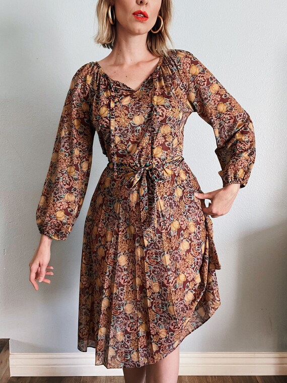 Vintage 1970s “Cora’s Closet” Brown Dress with Fl… - image 2