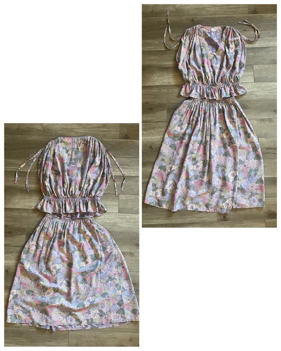 Vintage 1970’s Handmade Pastel Floral Two Piece B… - image 9