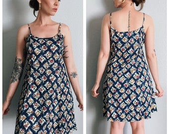 Vintage 1990’s “No Boundaries” Blue Floral Spaghetti Strap Mini Dress