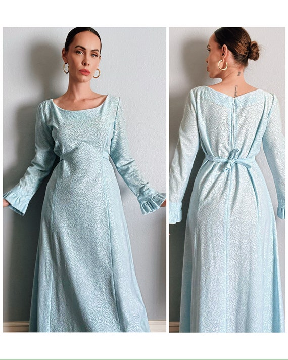 Vintage 196’s Baby Blue Paisley Maxi Dress - image 1