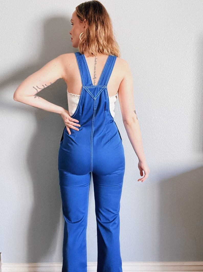 Vintage 1990s Bright Blue Overalls With White Stitching Etsy