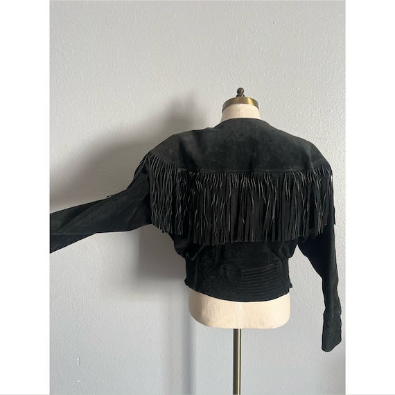 Vintage 1980’s “Chia” Crop Black Suede Leather Fr… - image 8