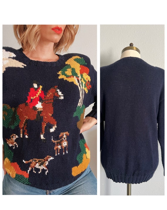 Vintage 1980’s “Commander of Hounds” Blue Sweater 