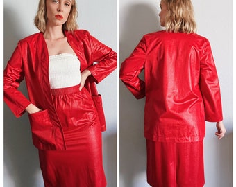 Vintage 1980’s “Vicki Wayne’s” Red Two Piece Blazer & Skirt Set