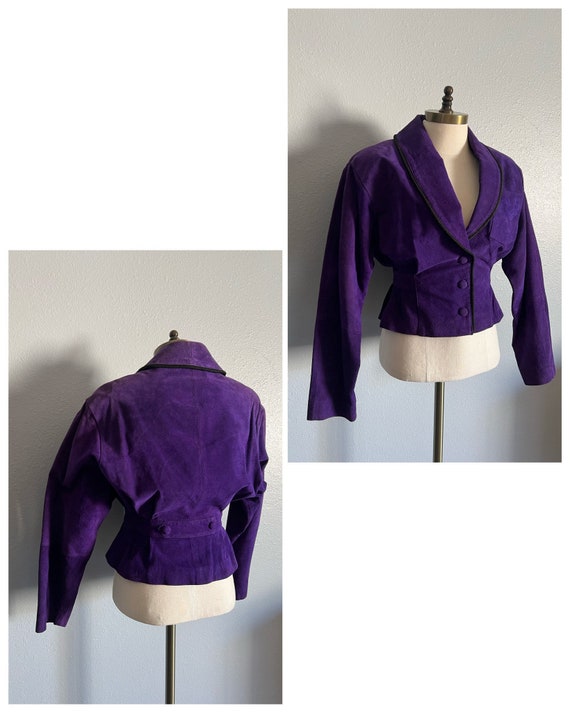 Vintage 1980’s “I.O.U. Leather” Purple Suede Jack… - image 5