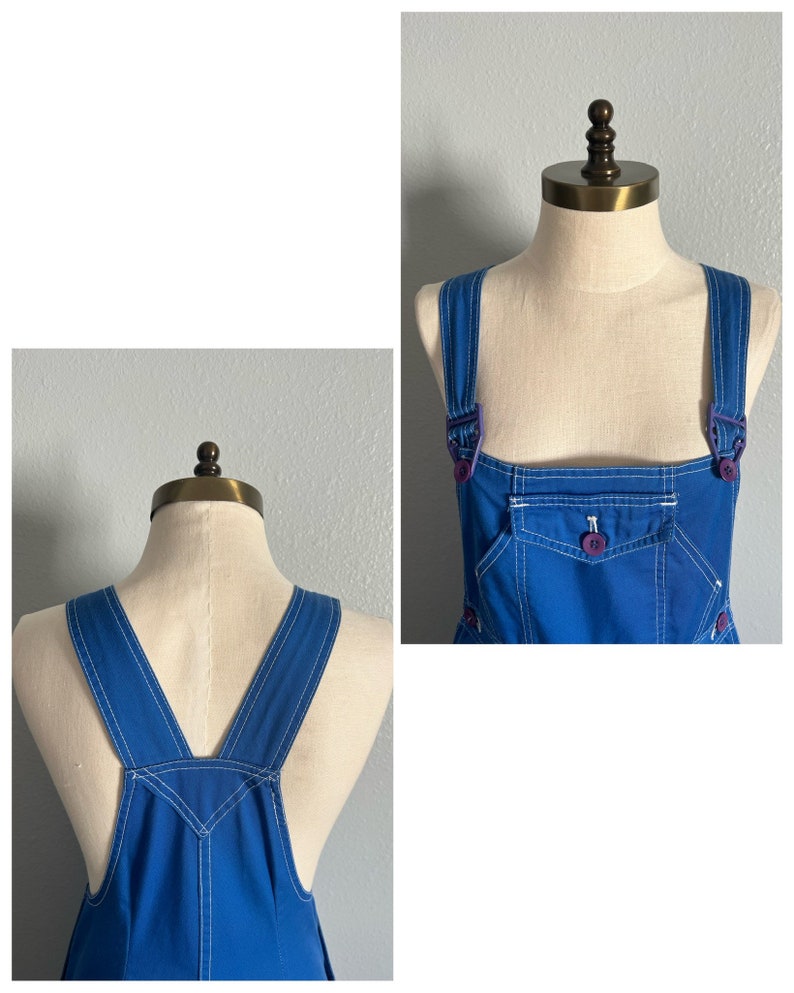 Vintage 1990s Bright Blue Overalls With White Stitching Etsy