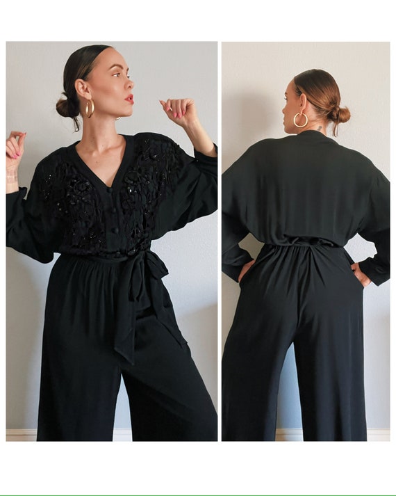 Vintage 1980’s “Caché” Black Jumpsuit with Beaded 