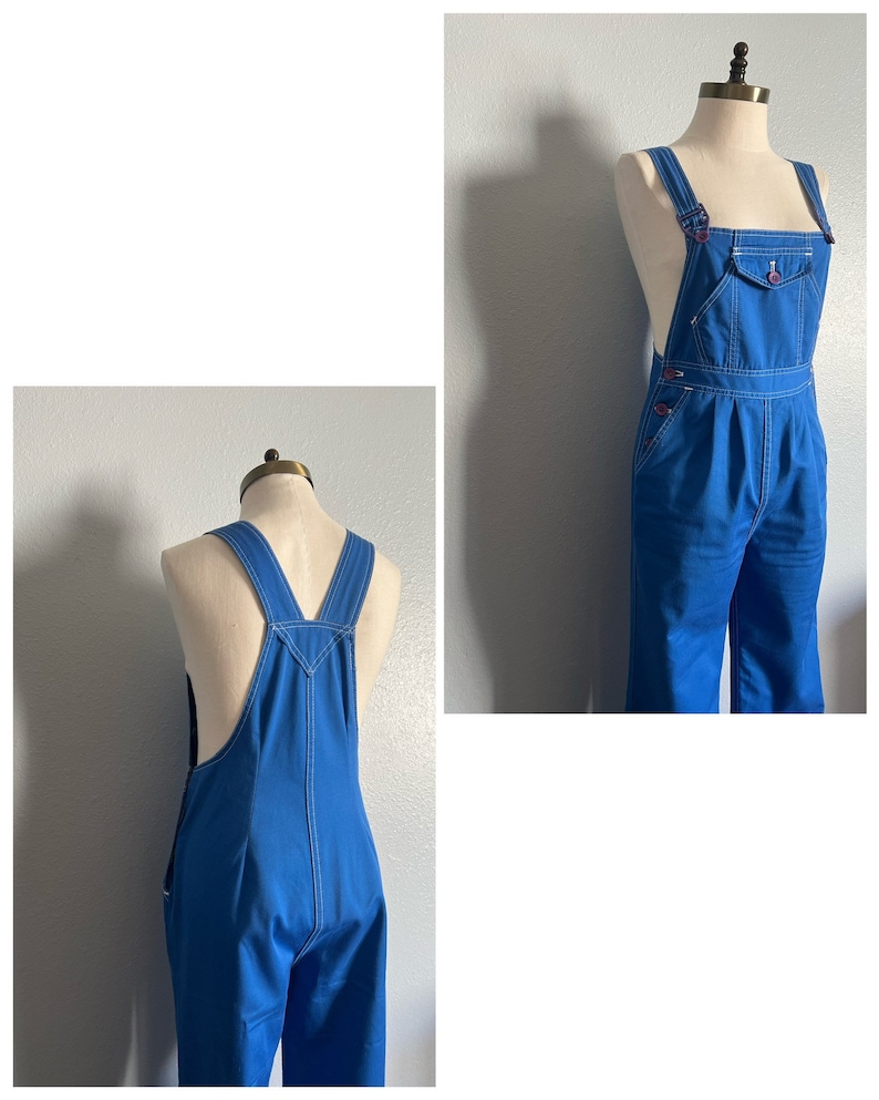 Vintage 1990s Bright Blue Overalls With White Stitching Etsy