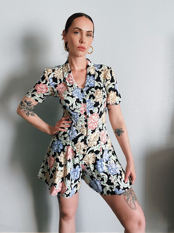 Vintage 1990’s “Rampage” Black Romper with Pastel… - image 2