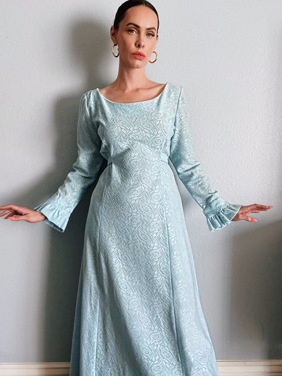 Vintage 196’s Baby Blue Paisley Maxi Dress - image 2