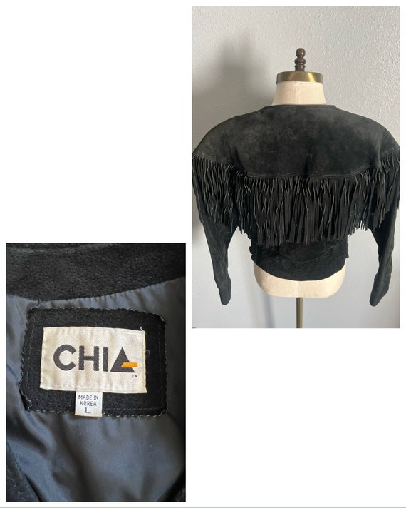 Vintage 1980’s “Chia” Crop Black Suede Leather Fr… - image 10