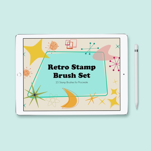 Retro Stamp Brush Set for Procreate, 1950's Inspired, Atomic Starburst Stamps for Digital Illustration on the iPad