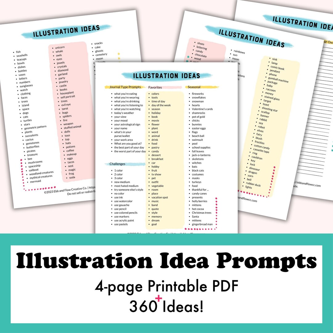 Drawing Prompt Ideas Printable PDF, Illustration Ideas, What to Draw ...