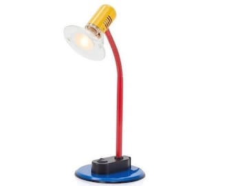 Lampada da tavolo a collo di cigno in stile postmoderno Memphis Rosso Blu Giallo Colori primari anni '80