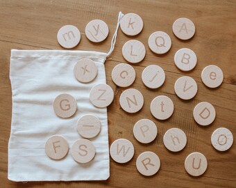 ABC wooden letter rounds tokens | Homeschooling Kindergarten uppercase lowercases alphabet wood rounds