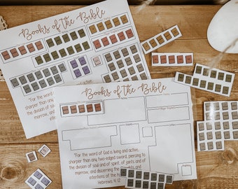 May include: A printable worksheet for learning the books of the Bible. The worksheet is divided into sections for the Law, History, Major Prophets, Minor Prophets, Gospels, Acts, Letters, and Prophecy. The worksheet includes a quote from Hebrews 4:12 about the power of God's word.
