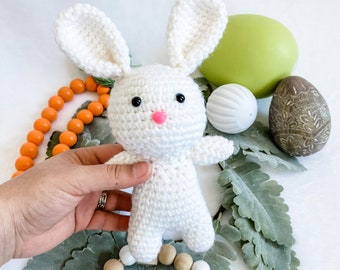 Stuffed Bunny, White Stuffed Rabbit, Easter Bunny Toy, Easter Basket Stuffer, Stuffed Animal, Amigurumi Bunny, Baby Bunny, Easter Gift