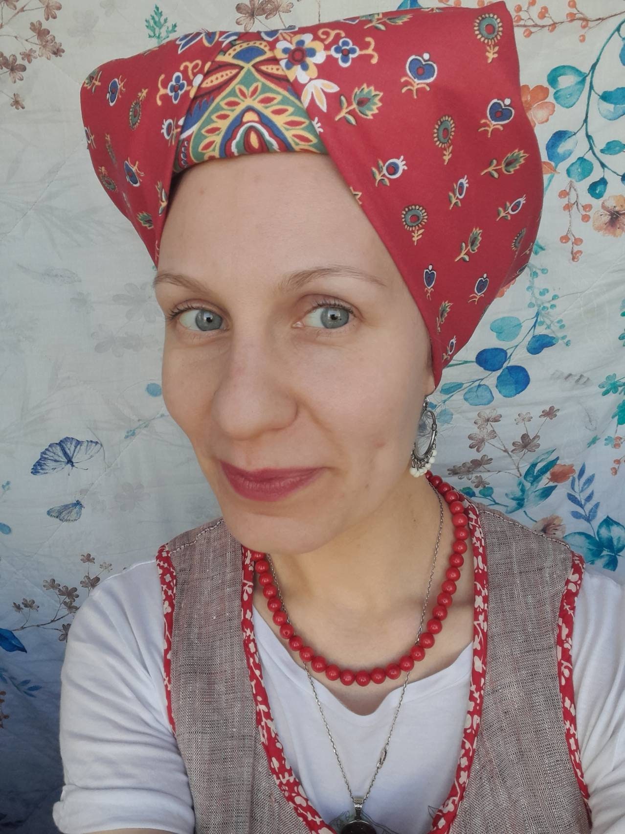 Russian Head Scarf Shawl Babushka Kerchief Square Red Cotton Etsy