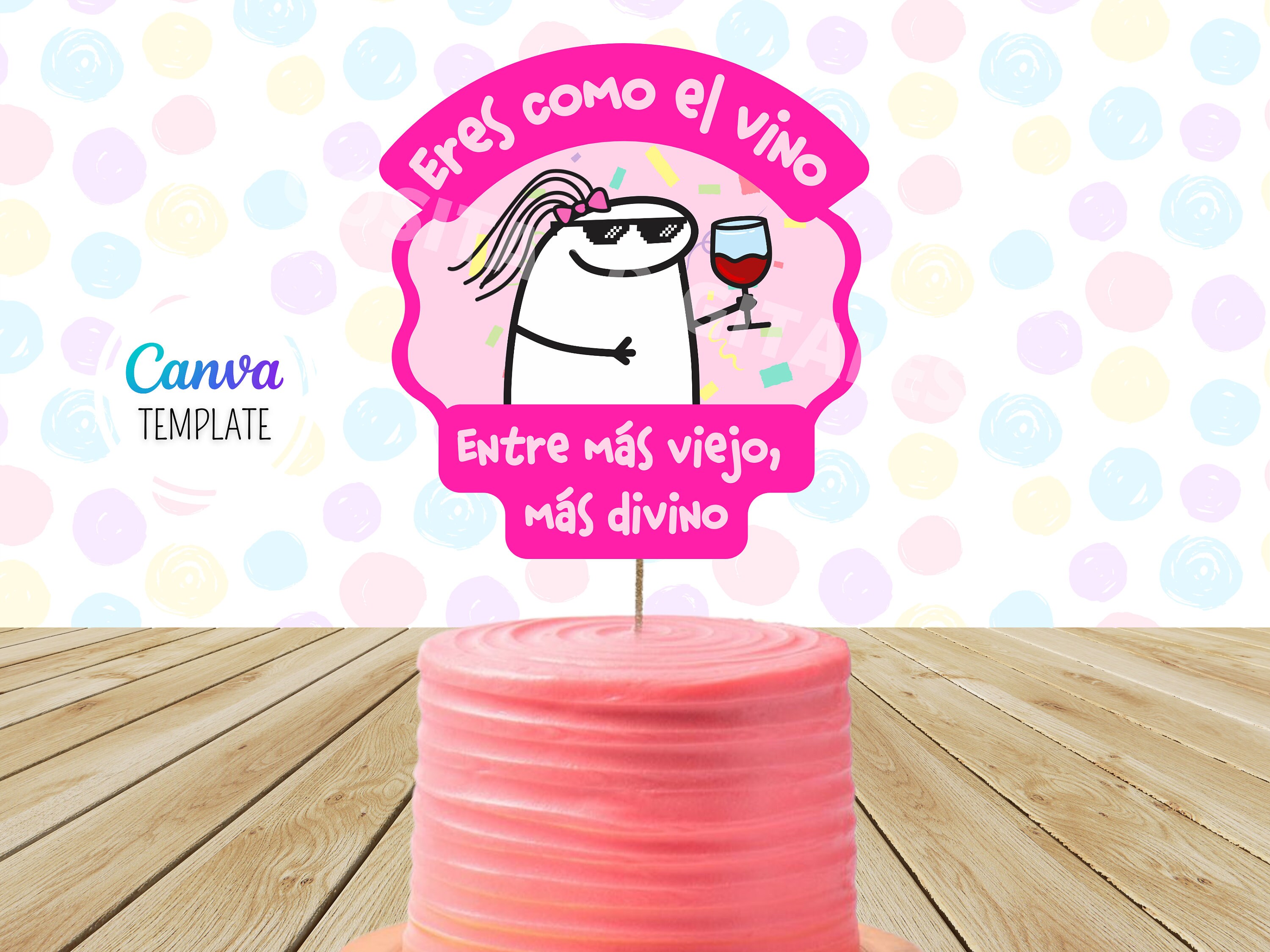 Flork Años de Drama Printable Cake Topper Deformito Meme Plantillas CANVA  Templates Descarga Digital Inmediata Download Rosa Viral Florky