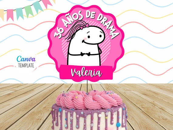Flork Años de Drama Printable Cake Topper Deformito Meme Plantillas CANVA  Templates Descarga Digital Inmediata Download Rosa Viral Florky