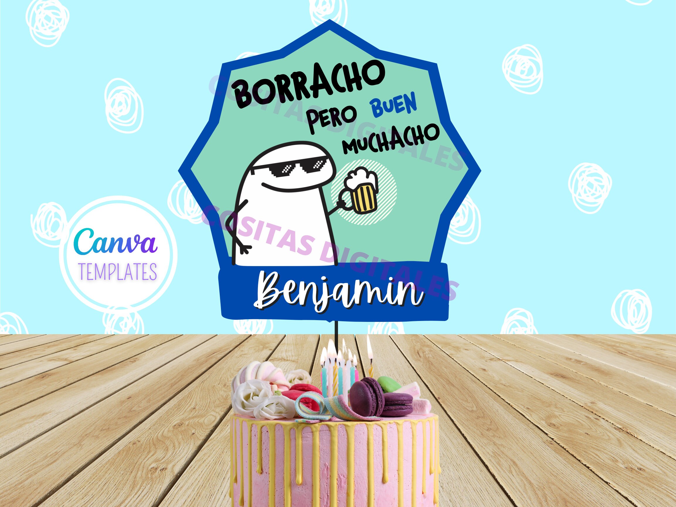 Flork 10 Diseños Cake Topper Editables Divertidos MEME Feliz -  Israel